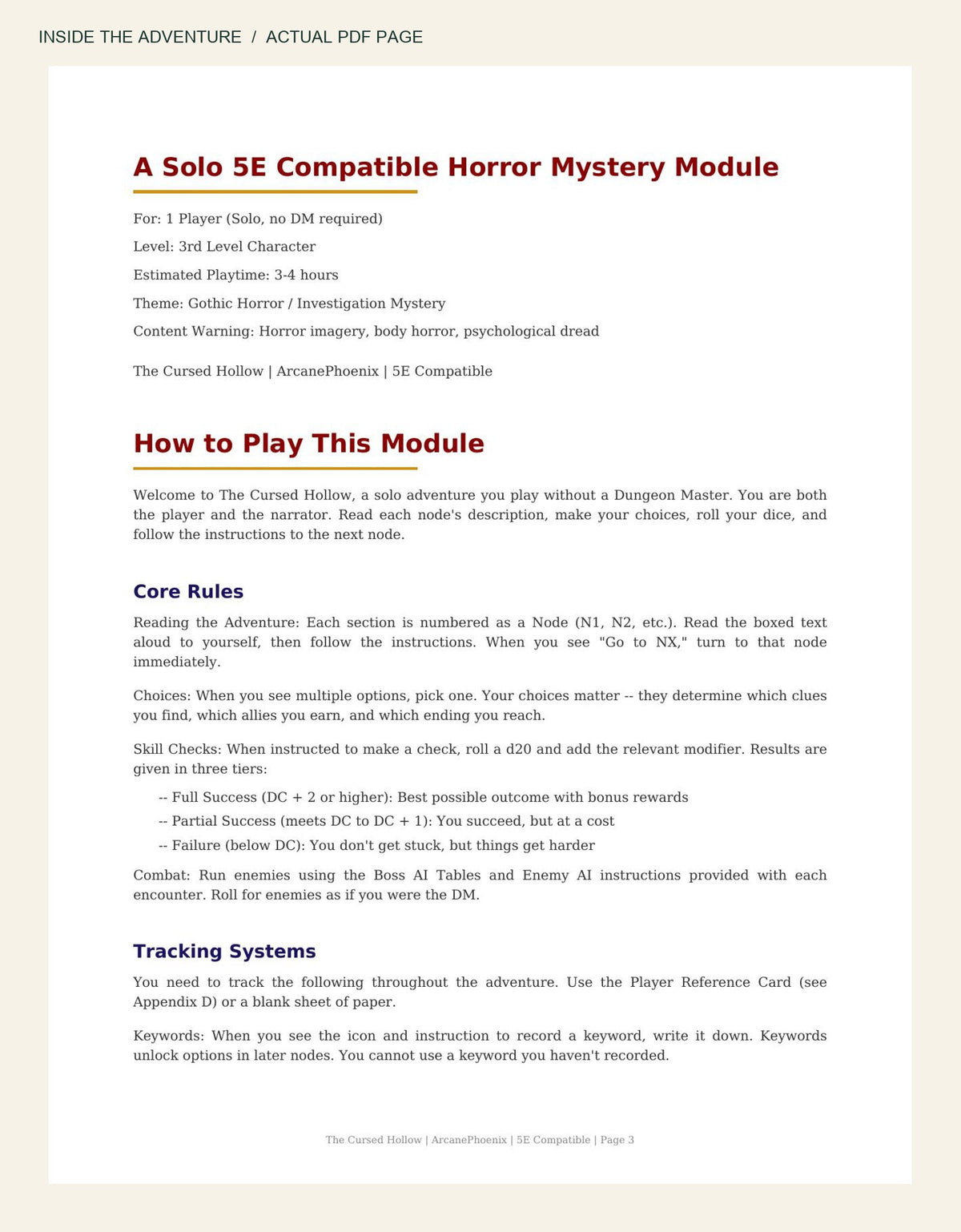 Actual page from The Cursed Hollow PDF