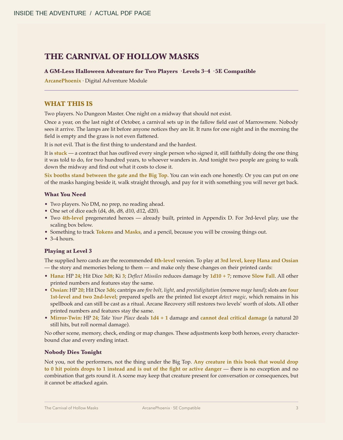 Actual page from The Carnival of Hollow Masks PDF