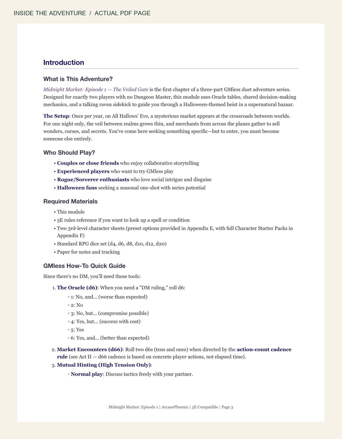 Actual page from the 40-page Midnight Market: The Veiled Gate adventure PDF